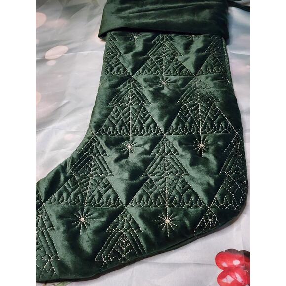 Tahari Home Green Trees Quilted Christmas Holiday Stocking 22" - Picture 3 of 7